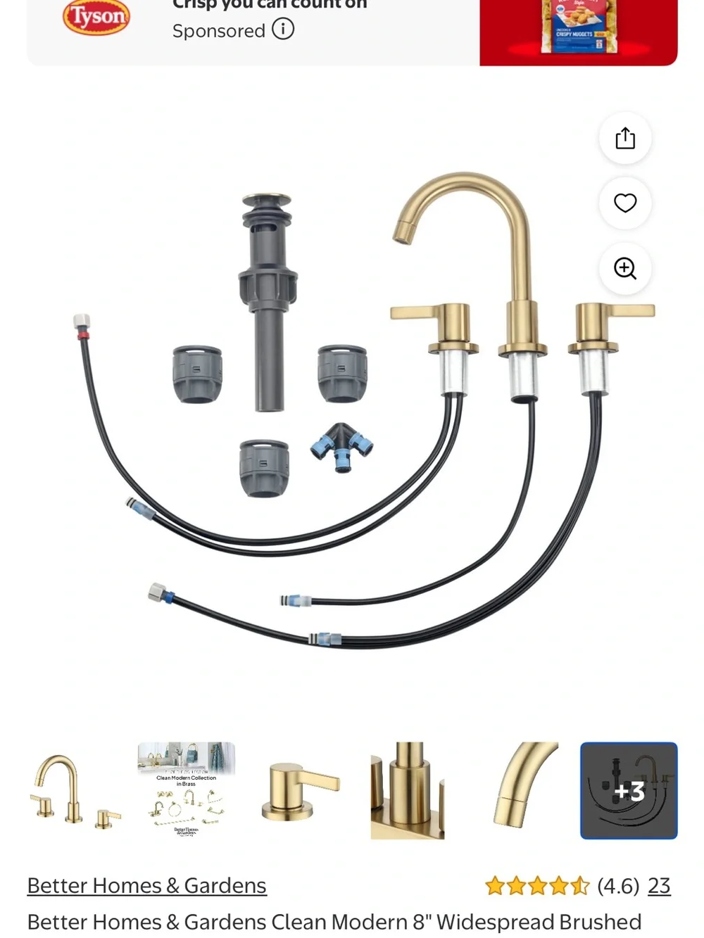 Better Homes And Gardens Brushed Brass Faucet Set (2)
